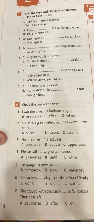Fill in the gaps with the past simple form of the verbs in the list.