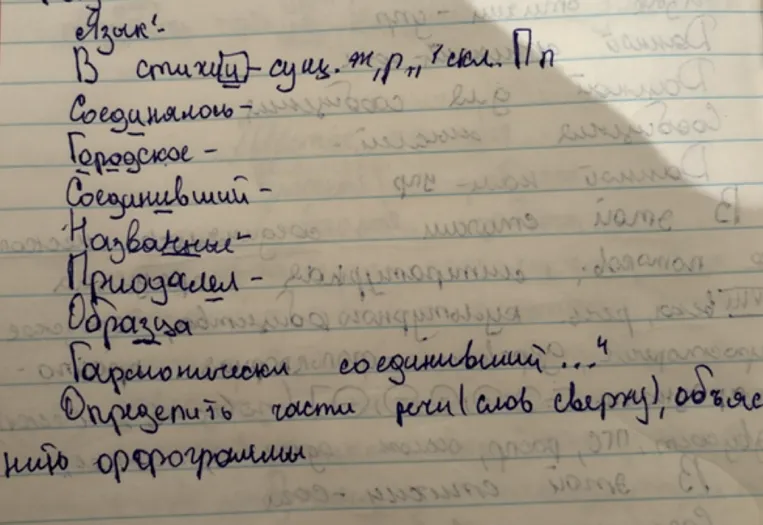 Определить части речи (слов сверху), объяснить орфограммы.