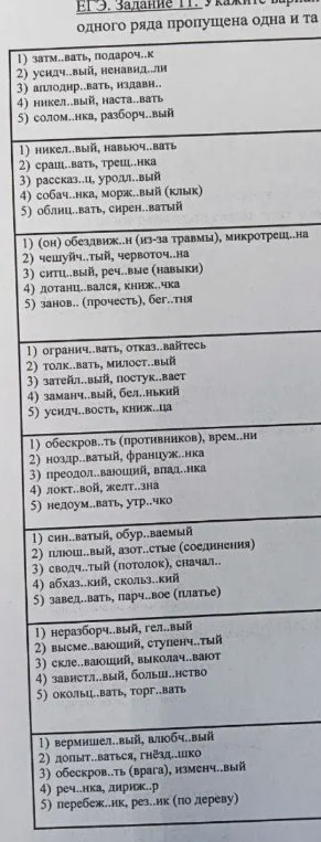 ЕГЭ. Задание 11. Укажите варианты, в которых в обоих словах одного ряда пропущена одна и та же буква.