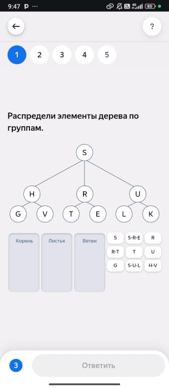 Распредели элементы дерева по группам.