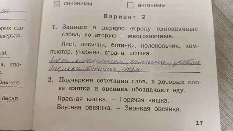 1. Запиши в первую строку однозначные слова, во вторую — многозначные.