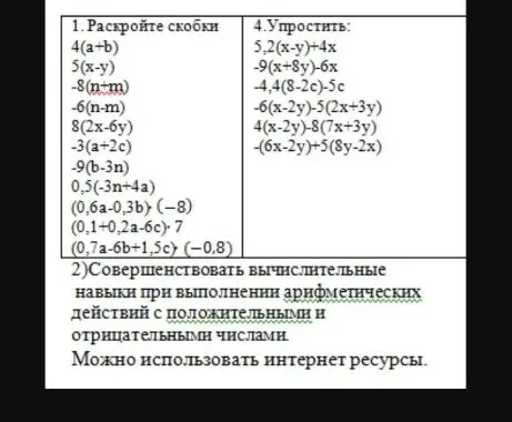 1. Раскройте скобки 4(a+b) 5(x-y) -8(n+m) -6(n-m) 8(2x-6y) -3(a+2c) -9(b-3n) 0,5(-3n+4a) (0,6a-0,3b) (-8) (0,1+0,2a-6c) 7 (0,7a-6b+1,5c) (-0,8)