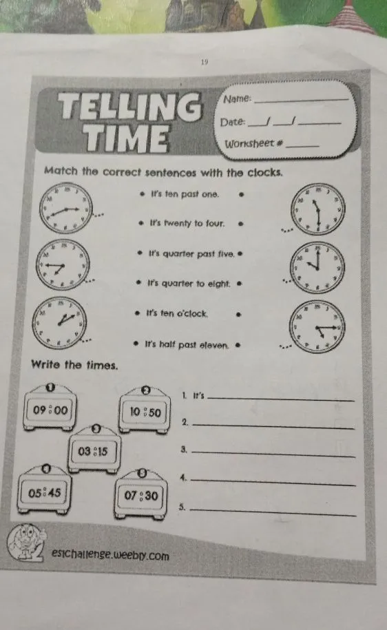 Match the correct sentences with the clocks.