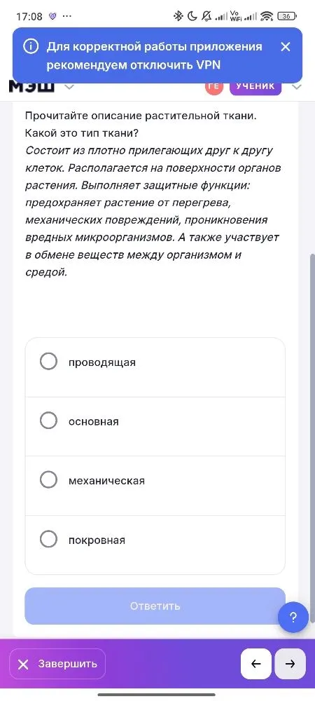 Прочитайте описание растительной ткани. Какой это тип ткани?