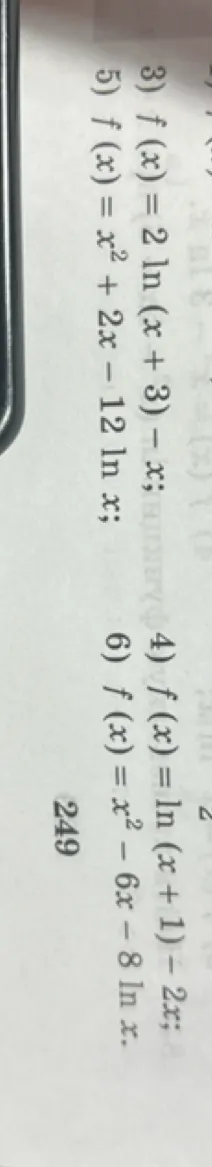 3) f(x) = 2 ln(x + 3) - x;