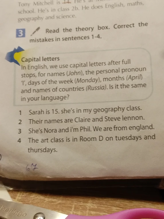 Read the theory box. Correct the mistakes in sentences 1-4.