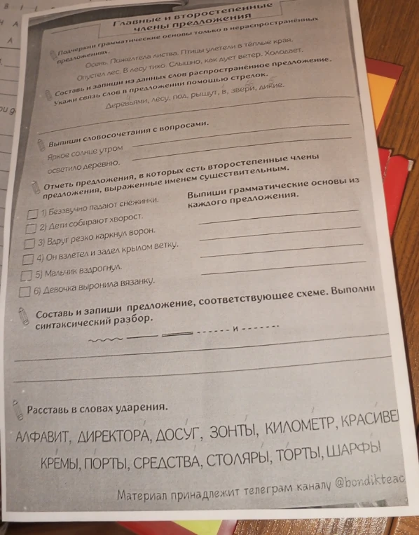 Подчеркни грамматические основы только в нераспространённых предложениях.