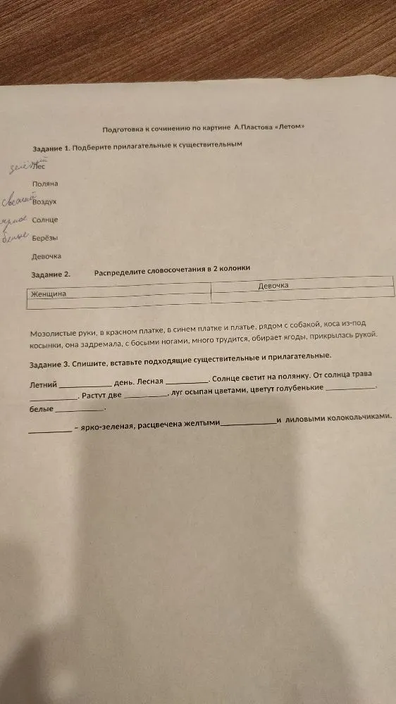 Подготовка к сочинению по картине А. Пластова «Летом»