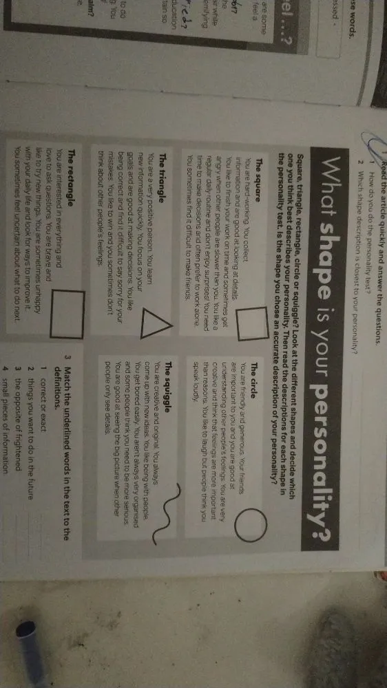 Read the article quickly and answer the questions. 1 How do you do the personality test?