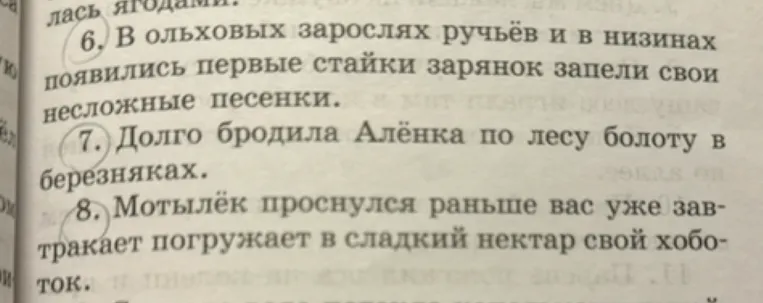 Подчеркнуть члены предложения, написать части речи, составить схемы предложений и синтаксический разбор предложений
