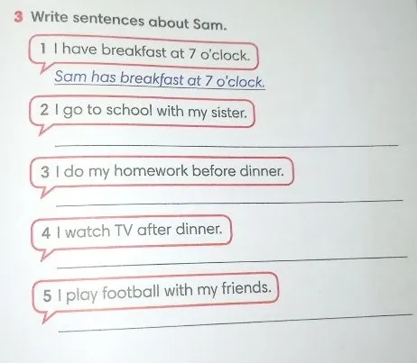3 Write sentences about Sam.