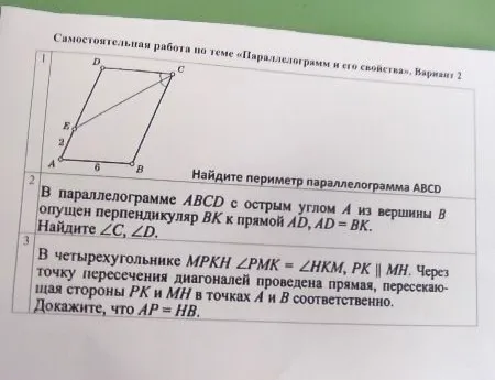 Найдите периметр параллелограмма ABCD