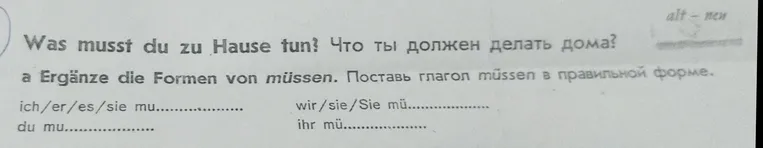 Was musst du zu Hause tun? Что ты должен делать дома? a Ergänze die Formen von müssen. Поставь глагол müssen в правильной форме.