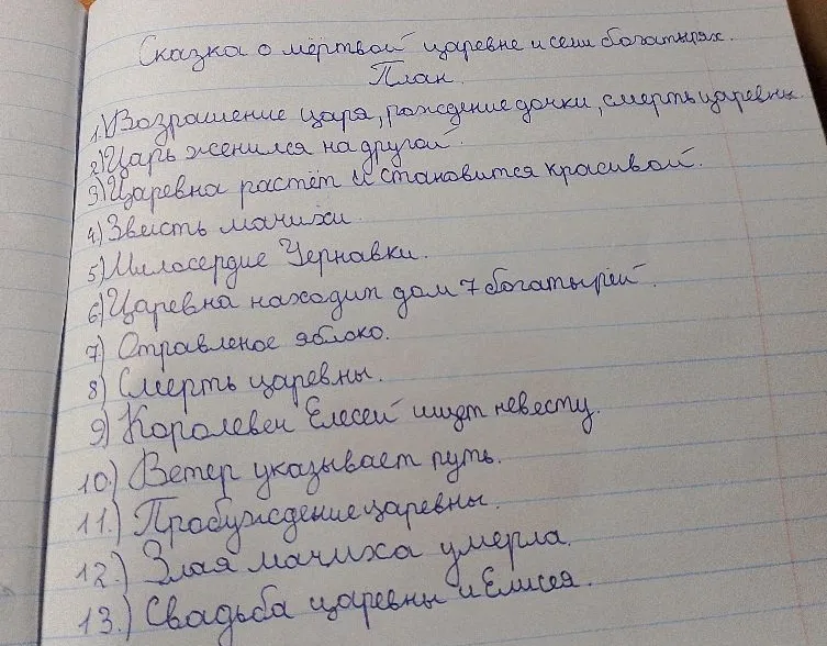 Сказка о мертвой царевне и семи богатырях. План.