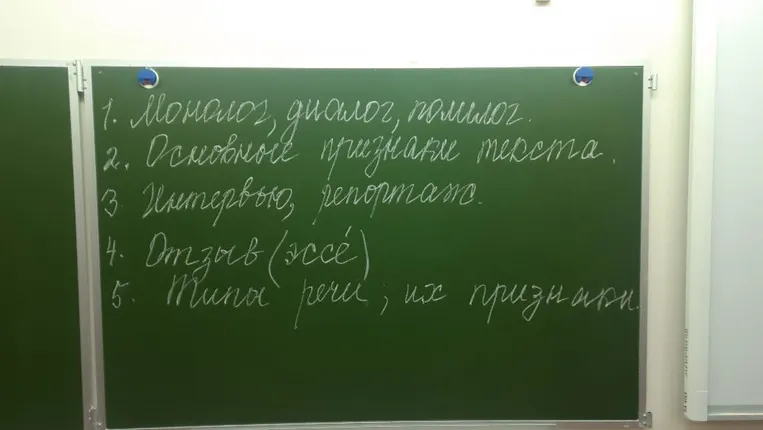 1. Монолог, диалог, полилог. 2. Основные признаки текста. 3. Интервью, репортаж. 4. Отзыв (эссе). 5. Типы речи, их признаки.