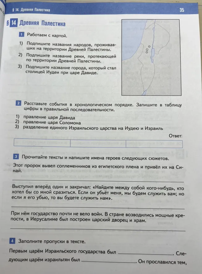 1. Работаем с картой. 1) Подпишите названия народов, проживавших на территории Древней Палестины.
