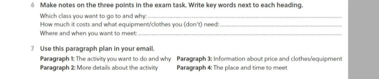 Make notes on the three points in the exam task. Write key words next to each heading.