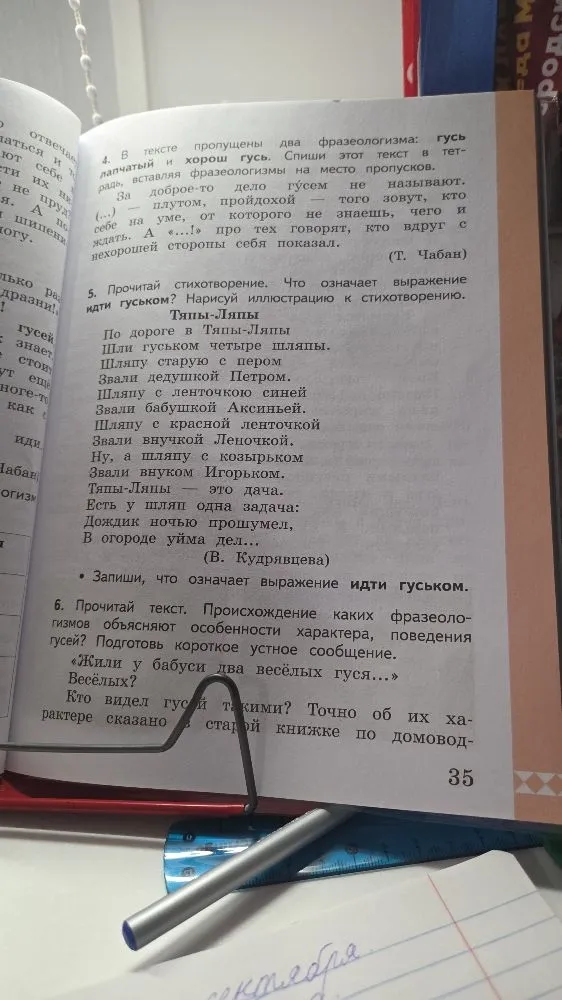 4. В тексте пропущены два фразеологизма: гусь лапчатый и хорош гусь. Спиши этот текст в тетрадь, вставляя фразеологизмы на место пропусков.