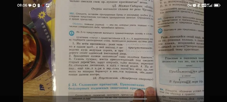162. Спишите, вставляя пропущенные буквы и раскрывая скобки. В последнем предложении поставьте пропущенные запятые. Определите вид и время причастий.