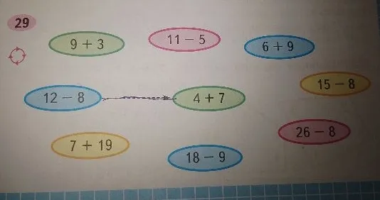 29 9 + 3 11 - 5 6 + 9 12 - 8 4 + 7 15 - 8 7 + 19 18 - 9 26 - 8