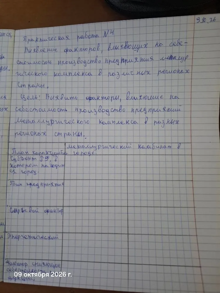 Практическая работа №4. Выявление факторов, влияющих на себестоимость производства предприятия металлургического комплекса в различных регионах страны.